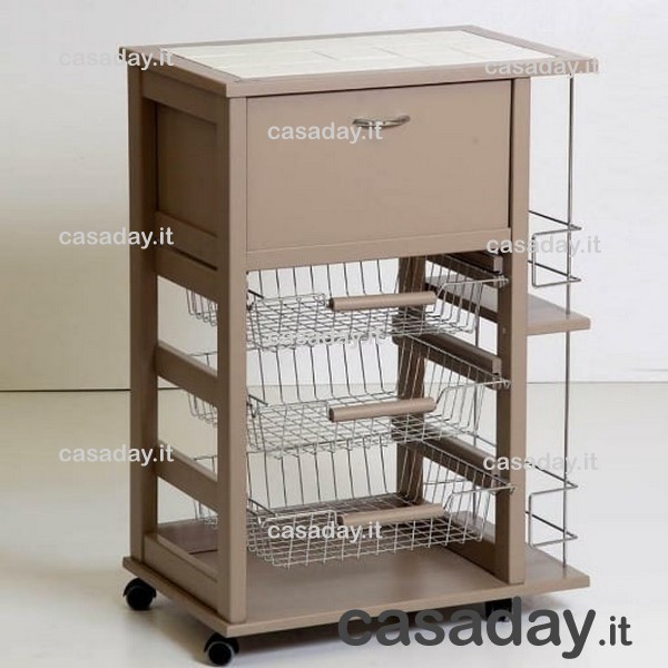 CARRELLO LEGNO C-CAS.-PORTAP+BOTT.BIANCO 